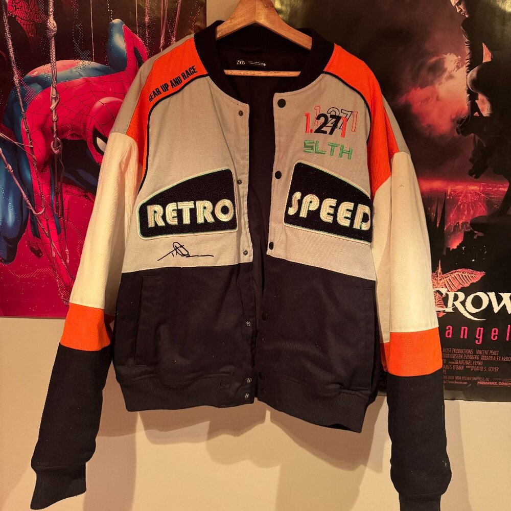 Vintage Y2K Zara Retro Speed Nascar Bomberjacket (Men's XL) Rare